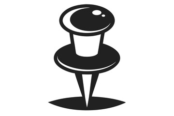 Black pushpin with a round head appears stuck into the surface, simple monochrome drawing