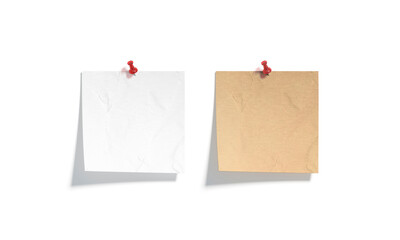 Blank craft, white pinned paper note mockup, depth of field