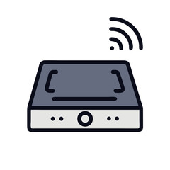 Stylized WiFi Router Icon with Signal Waves on Black