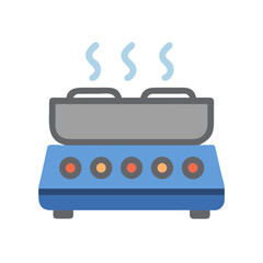 Hot plate with steam icon on black background