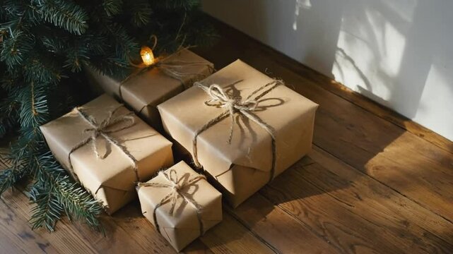 Wrapped gifts near christmas tree