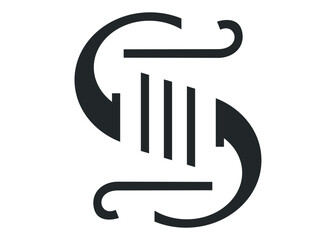 Elegant vector isolated monogram black and white logo with stylized letter S and classical stone column element. Ideal for architecture, luxury brands, historical themes, or premium visual identity.