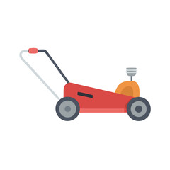 Red and orange lawnmower vector illustration on black background