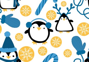 Christmas animals seamless penguin pattern for wrapping paper and fabrics