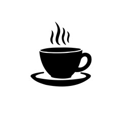 Silhouette of a steaming cup on a saucer depicting a morning coffee break