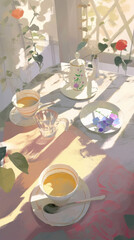 Fototapeta premium Pastel tea service still life