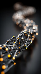 An abstract digital network data communication system in bright tones, illustrating the flow of information and connections within a digital network. The design features vibrant lines and nodes, symbo