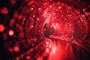Exploration of a vibrant red striped particle heart shaped tunnel with glowing effects, Abstract Red Striped Particle Heart Shaped Tunnel Background