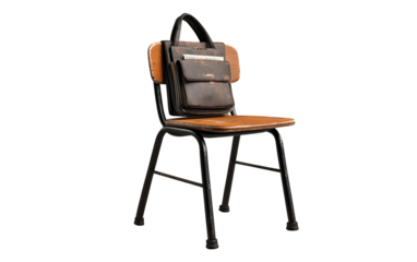Realistic classroom chair with a bookbag hanging on the back in a neat arrangement