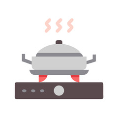 Steaming pot on stovetop vector illustration on black