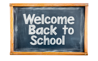 Vibrant classroom chalkboard displaying a cheerful "Welcome Back to School" greeting