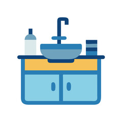 Blue Bathroom Vanity with Sink Icon on Black