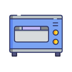 Blue and Gray Toaster Oven Illustration on Black Backdrop