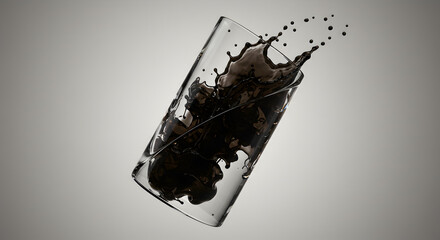 Dynamic Black Liquid Pouring With Force Into A Transparent Glass
