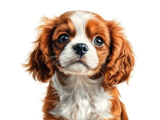 Adorable Cavalier King Charles Spaniel puppy portrait illustration, perfect for pet lovers and greeting cards, showcasing its charming fluffy fur and
