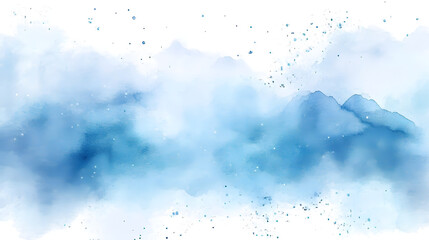 Abstract blue winter watercolor background. Sky pattern with snow. Light blue water color paper texture background. Blue watercolor vector background. Abstract hand paint square stain backdrop.