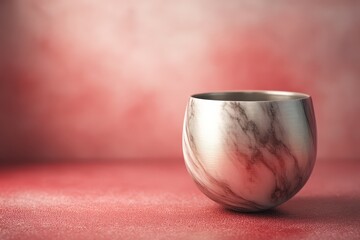 Polished marble-patterned bowl against a soft pink backdrop.