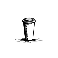 Monochrome sketch of a disposable coffee cup offering on a white background
