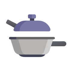 Grey pot with blue lid for food preparation