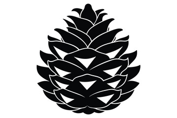 Black stylized pine cone displays a unique pattern with its contrasting white accents