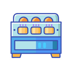 Cartoon retro three-panel appliance illustration on a black background