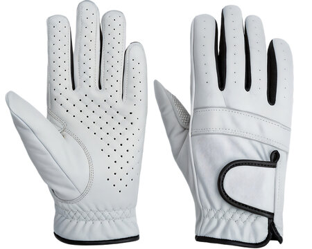 A pair of white leather golf gloves with ventilation holes laid flat on a  isolated on transparent background, Generative ai. showing palms