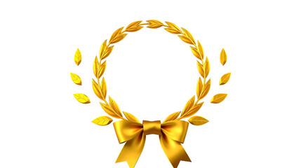 Golden laurel wreath with ribbon, a symbol of victory, achievement, and honor golden