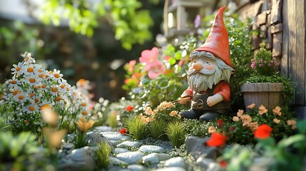 Gnome figurine in miniature garden