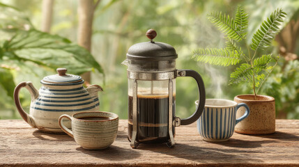 Fototapeta premium Coffee still life with french press