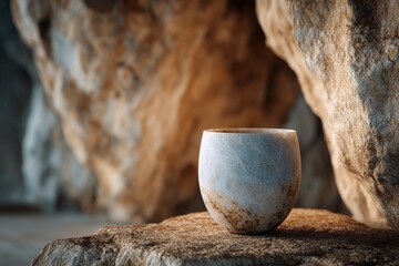 Obraz premium Light-toned bowl nestled on a stone surface.