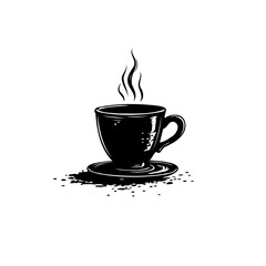 Minimalist steaming coffee cup illustration with artistic design elements
