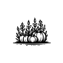 Stylized pumpkin patch sketch evoking autumn harvest and seasonal themes