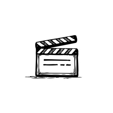 Sketch of a film clapperboard with simple lines for a dynamic image