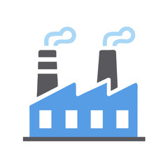 Simple Flat Blue Factory Icon with Smoke Stacks