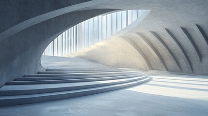 Architectural Marvel: Ascending Staircase in a Modern and Futuristic Building