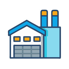 Illustration of a factory building with two chimneys