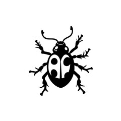 Abstract ladybug illustration on white backdrop depicting simple elegant design