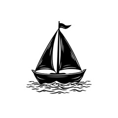 Monochromatic sailboat sailing through gentle waves evokes freedom and tranquility
