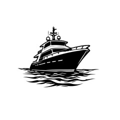 Elegant monochrome yacht gliding on stylized waves, a serene nautical illustration