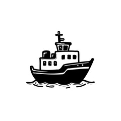 Obraz premium Minimalist illustration of a nautical tugboat vessel cruising on calm waters