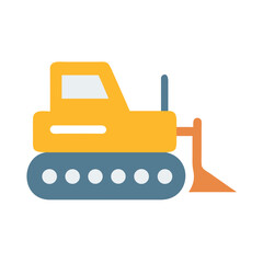 Bulldozer Vector Illustration on Black Background, Construction Vehicle