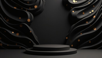 Black Product Background with Podium: Elegant Display for Showcasing Items