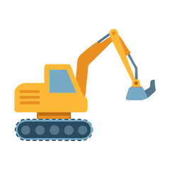 Cartoon Excavator Construction Vehicle Isolated on Black Background