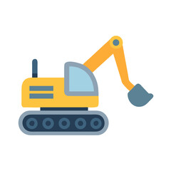 Yellow and Blue Cartoon Excavator on Black Background