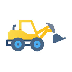 Cartoon Excavator Illustration: Yellow, Blue, and Grey