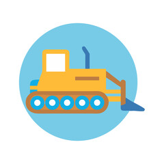 Cute Bulldozer Cartoon Icon in Blue and Yellow