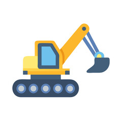 Yellow Excavator Icon on Black Background, Construction Equipment