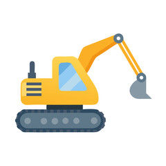 Yellow excavator construction vehicle machinery isolated on black background