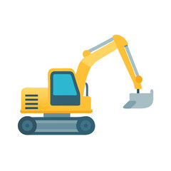 Yellow Cartoon Excavator Illustration Against a Black Background