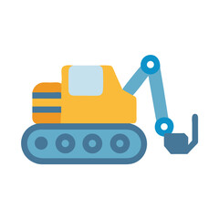 Cartoon digger construction equipment icon on black background